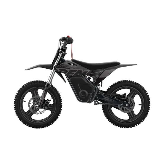 Black and blue dirt bike on a white background