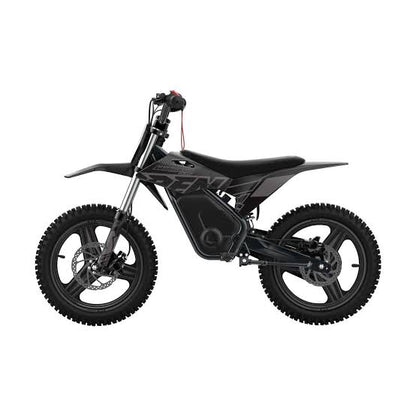 Black and blue dirt bike on a white background